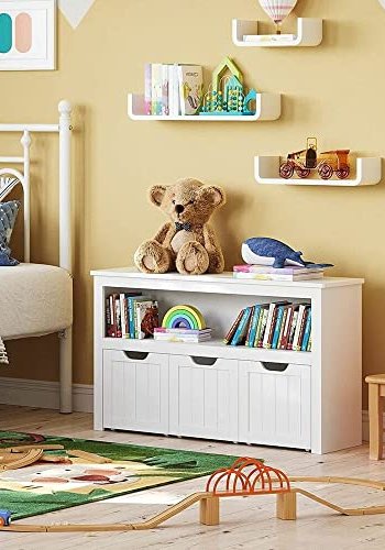 VASAGLE brnereol, m. 1 rum og 3 kasser m. hjul - hvid MDF