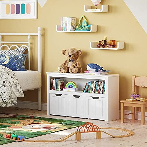 VASAGLE brnereol, m. 1 rum og 3 kasser m. hjul - hvid MDF