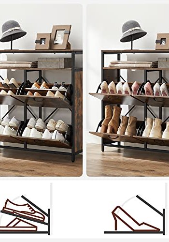 VASAGLE skoskab, m. 4 klaplger og 1 hylde - rustik brun spnplade og sort stl