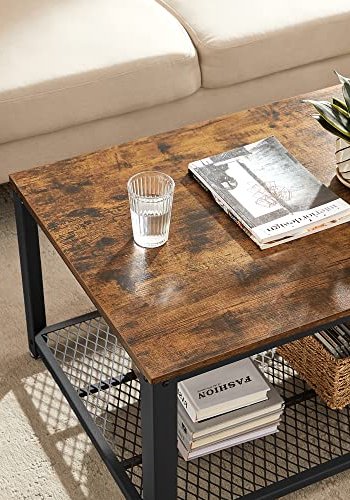 VASAGLE sofabord, m. 1 hylde, rektangulr - rustik brun spnplade og sort stl (60,2x106,2)