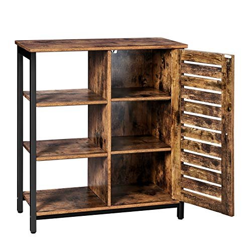 VASAGLE skab, m. 1 lamellge og 4 hylder - rustik brun spnplade og sort stl