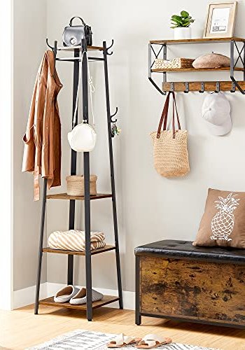 VASAGLE stumtjener, m. knager og 3 hylder - brun spnplade og sort stl