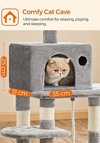 FEANDREA kradsetr, 5 niveauer, 2 platforme, 1 hule, 2 pomponer, 1 hngekje - lysegr plys