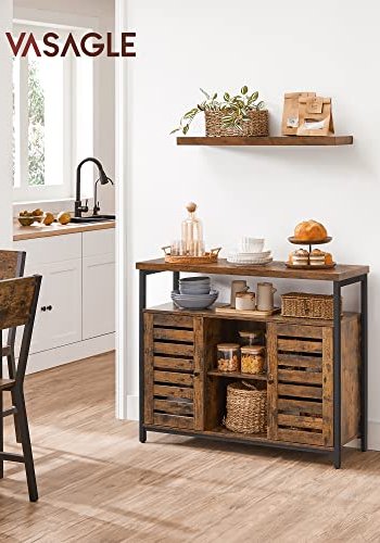 VASAGLE skab, m. 2 lamellger, 1 bent rum og 2 hylder - rustik brun spnplade og sort stl