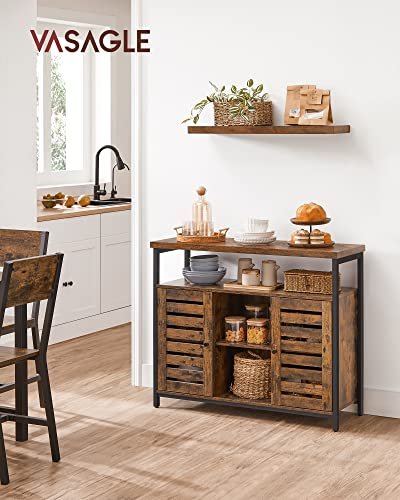 VASAGLE skab, m. 2 lamellger, 1 bent rum og 2 hylder - rustik brun spnplade og sort stl