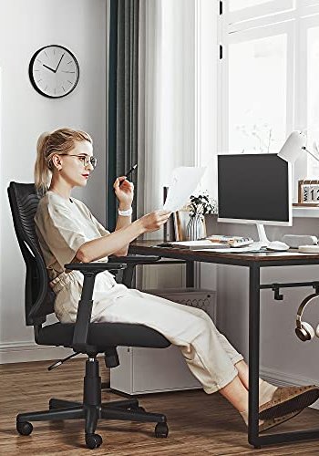 SONGMICS kontorstol, drejelig, vippefunktion, justerbar lndesttte, armln - mesh og sort polyester
