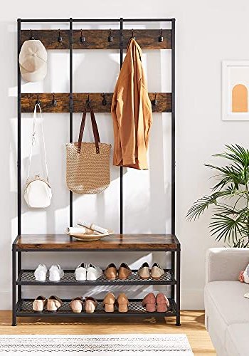 VASAGLE entréopstilling, m. 12 kroge, 3 hylder - brun spnplade og sort stl