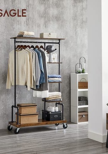 VASAGLE tjstativ, m. 5 hylder og hjul - brun MDF og sort stl