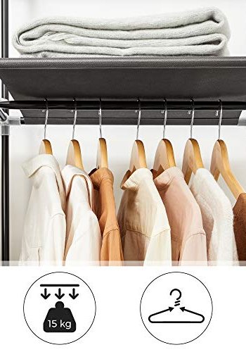 SONGMICS garderobeskab, sammenfoldelig, m. 2 bjlestnger og hylder - sort lrred og stl