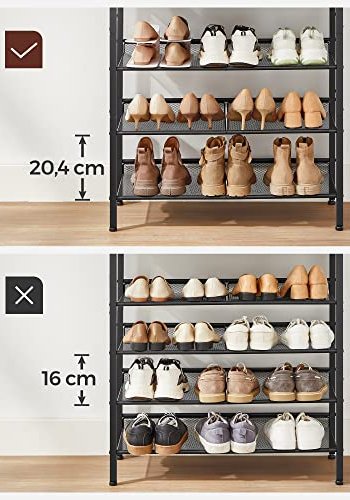 VASAGLE skohylde, m. 4 mesh-hylder - rustik brun spnplade og sort stl