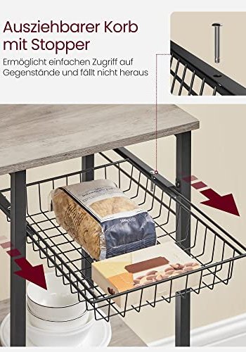 VASAGLE kkkenreol, m. 6 S-kroge, trdkurv og 6 hylder - greige spnplade og sort stl