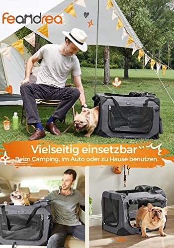 FEANDREA hundekasse, foldbar, m. hndtag - mesh, gr stof og metal