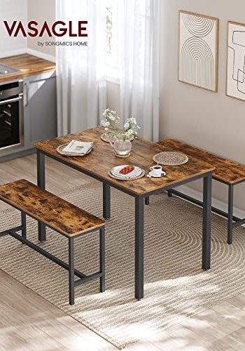 VASAGLE spisebord med 2 bnke - rustik brun spnplade og sort stl