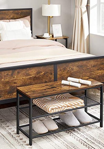 VASAGLE skohylde, m. 2 mesh-hylder - brun spnplade og sort stl