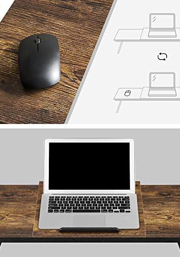 SONGMICS brbar skrivebord til seng, justerbar vippeplade, foldbare ben, skuffe - mrkebrun bambus