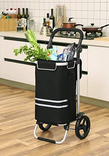 SONGMICS indkbsvogn, 35L, foldbar, isoleret kletaske, aftagelig rygsk, hjul - sort polyester