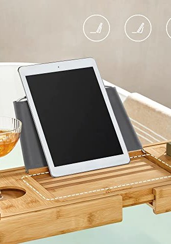 SONGMICS badekarsbakke, udtrkkelig, m. drikkeholder, bogsttte, sbeholder - natur bambus