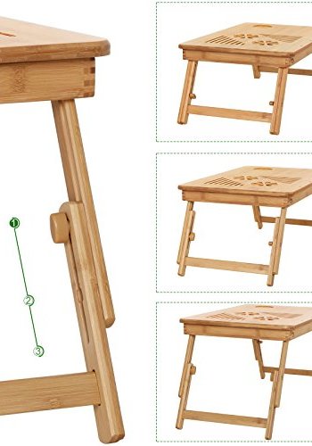 SONGMICS Laptop sengebord, foldbar, hjdejusterbar, 5 vippevinkler, lufthuller, skuffe - bambus