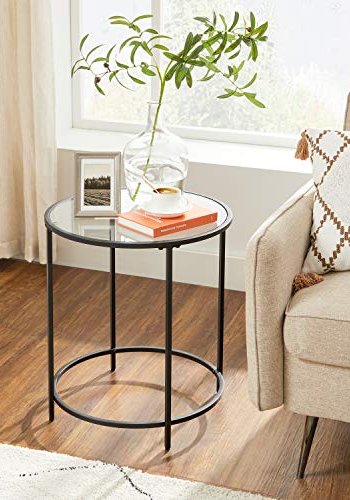 VASAGLE sofabord, rund - hrdet glas og sort stl (50)