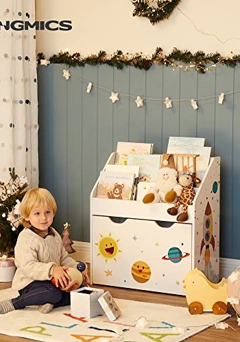 SONGMICS brnereol, m. 3 hylder, aftagelig opbevaringsboks, hjul - hvid og multifarvet MDF/spnplade