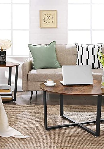 VASAGLE sidebord, m. hylde, rund - rustik brun spnplade og sort stl (50)