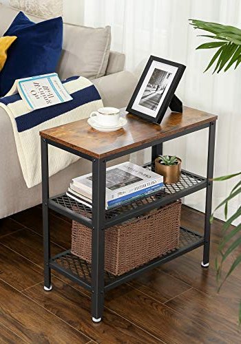 VASAGLE sidebord, m. 2 mesh-hylder, rektangulr - rustik brun spnplade og sort stl (60x30)