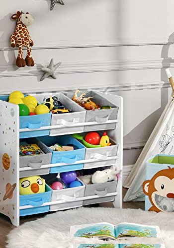 SONGMICS brnereol, m. 9 aftagelige sker - hvid, bl, gr stof og spnplade