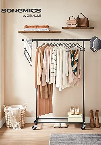 SONGMICS tjstativ, m. forlngelig hngeskinne og hjul - sort stl