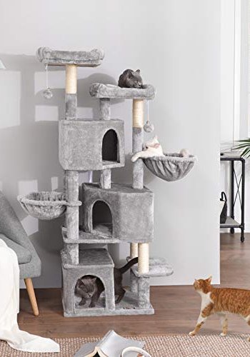 FEANDREA stor kradsetr, 8 niveauer, 2 platforme, 3 huler, 2 pomponer, 2 kurve - lysegr plys