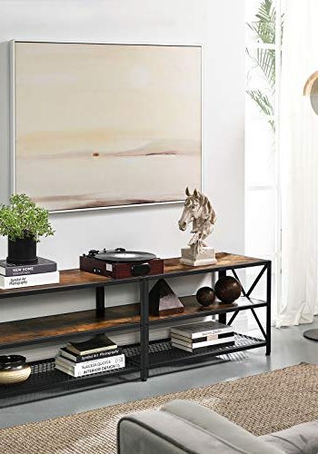 VASAGLE TV-bord, m. 2 hylder - rustik brun spnplade og sort stl (160x39,2)