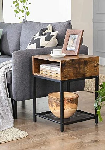 VASAGLE sidebord, 1 nethylde og 1 bent rum - rustik brun spnplade og sort stl (40x40)