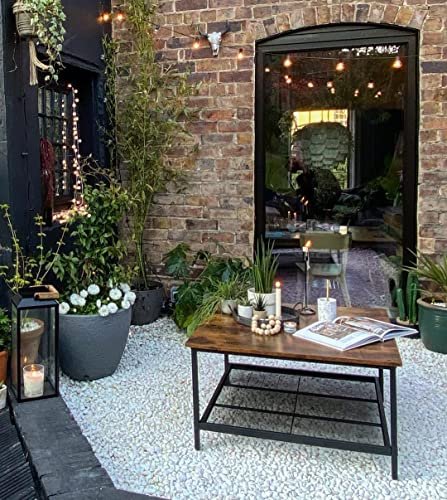 VASAGLE sofabord, m. 1 hylde, kvadratisk - rustik brun spnplade og sort stl (80x80)