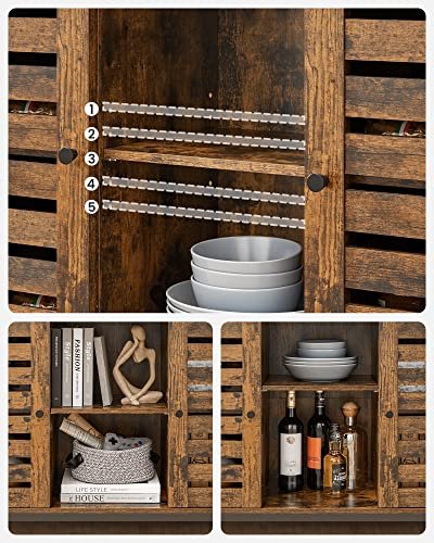 VASAGLE skab, m. 2 lamellger, 1 bent rum og 2 hylder - rustik brun spnplade og sort stl