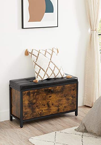 VASAGLE entrébnk, m. hynde, klapskab til 6 par sko - rustik brun spnplade og sort PU/stl (80x30)