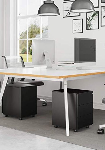 SONGMICS mobilt arkivskab, lsbart, m. 3 skuffer og hjul - matsort stl