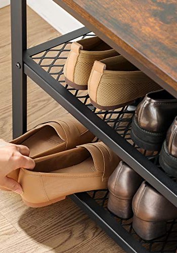 VASAGLE skohylde, m. 2 mesh-hylder - brun spnplade og sort stl