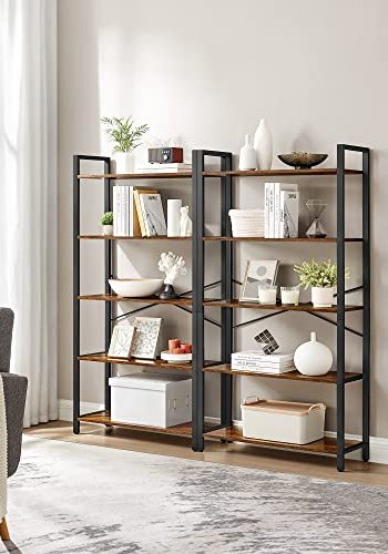 VASAGLE bogreol, m. 5 hylder - rustik brun spnplade og sort stl
