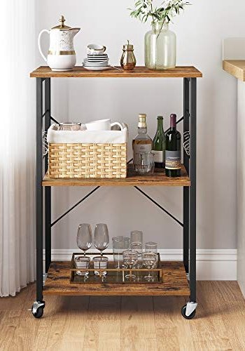 VASAGLE rullebord, m. 3 hylder og 6 kroge - brun spnplade og sort stl (60x40)