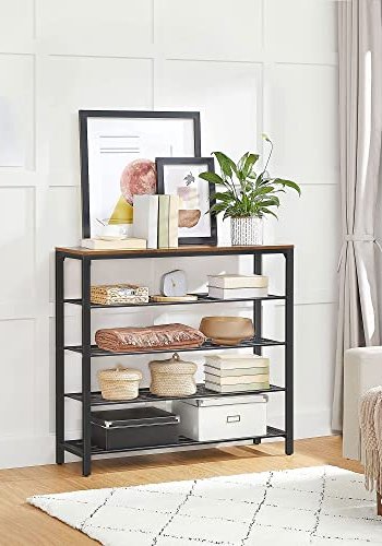 VASAGLE skohylde, m. 4 mesh-hylder - brun spnplade og sort stl