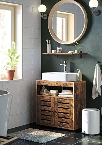 VASAGLE badevrelsesunderskab til vask, m. 2 jalousilger, 1 justerbar hylde, 1 rum - brun spnplade