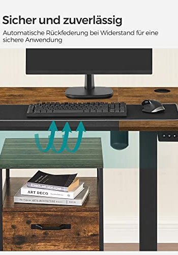 SONGMICS Hve snkebord, 4 hjder, m. stoflomme - rustik brun/sort spnplade og stl (120x60)