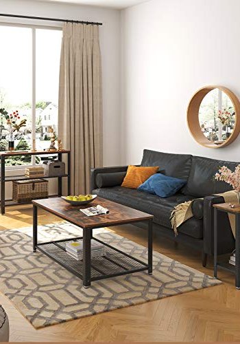 VASAGLE sidebord, m. 1 nethylde, rektangulr - rustik brun spnplade og sort stl (60x30)