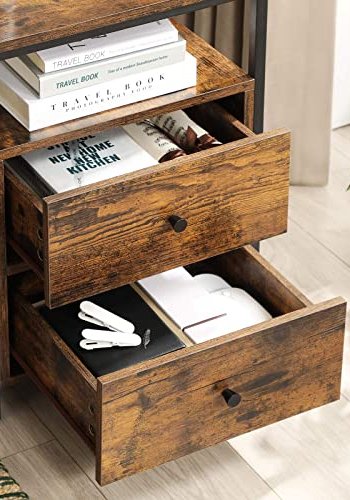 VASAGLE sengebord, m. 2 skuffer, kvadratisk - rustik brun spnplade og sort stl (45x45)