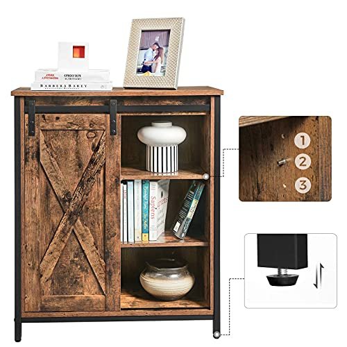 VASAGLE sknk, m. 1 skydelge og 2 justerbare hylder - rustik brun spnplade og sort stl