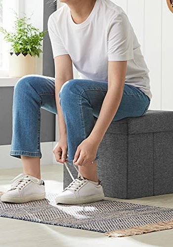 SONGMICS Foldeopbevaring osmannisk skammel fodsttte og tekstillinned mrkegr 38 x 38 x 38 cm lsf27z