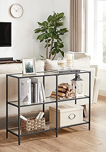 VASAGLE konsolbord, m. 2 hylder - hrdet glas og sort stl (100x30)