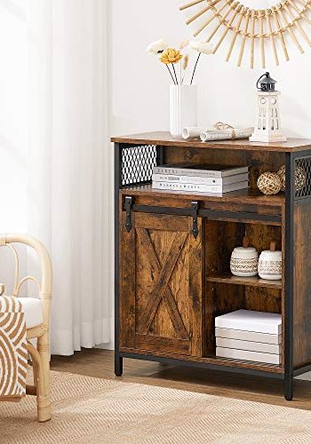 VASAGLE sknk, m. 1 bent rum, 1 skydelge, 1 justerbar hylde - rustik brun spnplade og sort stl