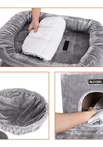 FEANDREA kradsetr, 4 niveauer, 1 liggestol, 1 hule, 1 pompon, 1 kurv - lysegr plys