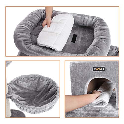 FEANDREA kradsetr, 4 niveauer, 1 liggestol, 1 hule, 1 pompon, 1 kurv - lysegr plys