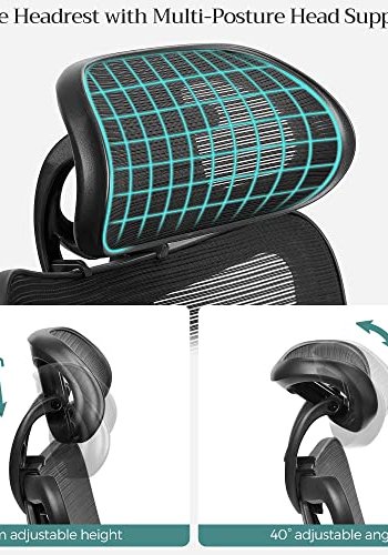 SONGMICS kontorstol, m. armln og justerbar lndesttte og nakkesttte - sort polyester/plastik/stl